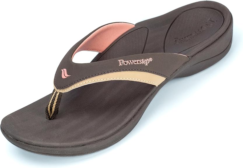 PowerStep® Orthotic Sandals, Womens, Brown/Tan/Coral, 9
