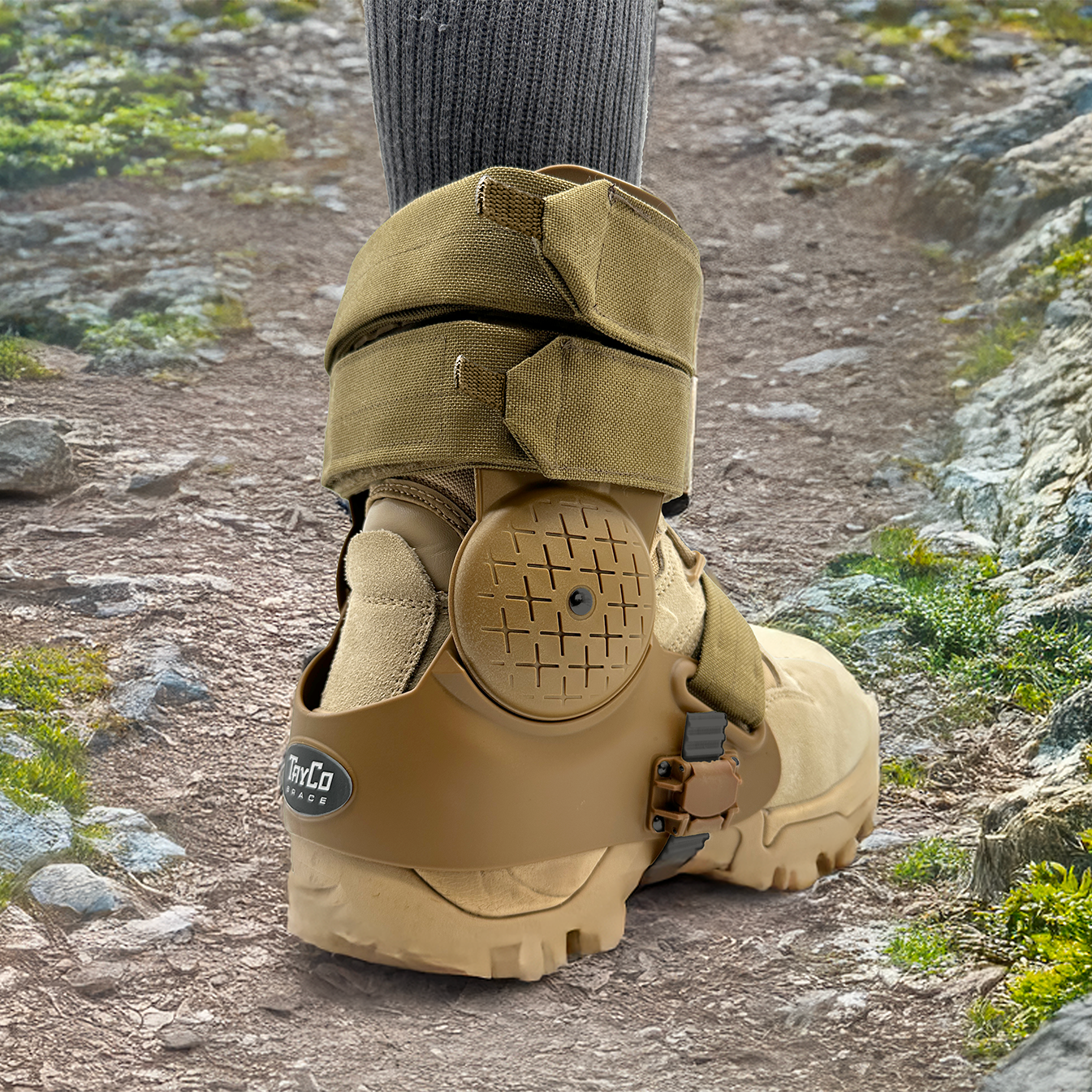 TayCo CombatX External Ankle Brace, Coyote Brown, medium, right, 1/EA/BX